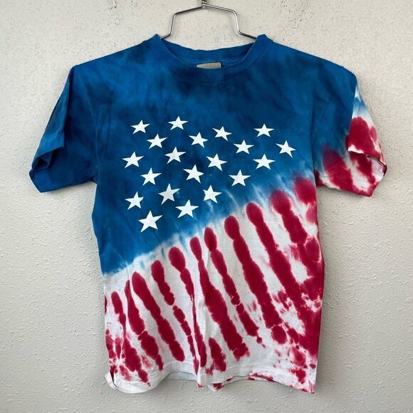 Liquid Blue Tie Dye Red, White and Blue Short Sleeve T-Shirt Size - Picture 1 of 4